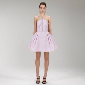 Self portrait taffeta diamon trim halter mini dress in Lilac